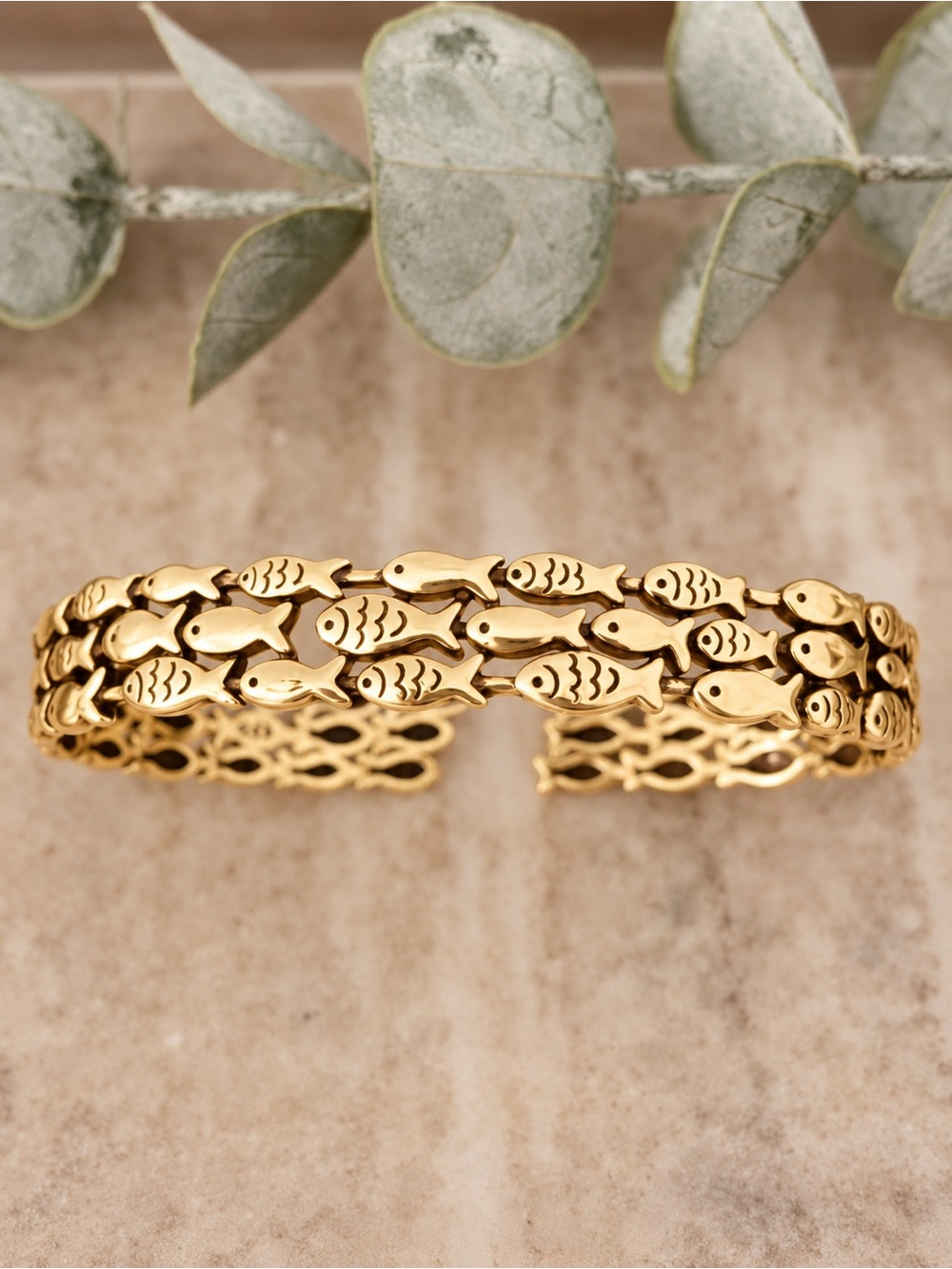 Gold Cuff Bracelet School of Fish Bracelet Modern Gold Bangle